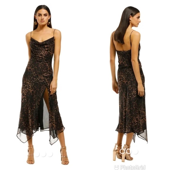 Misha Johanna Leopard Cowl-Neck High-Low Slip Dress New with Tags! - Picture 2 of 8